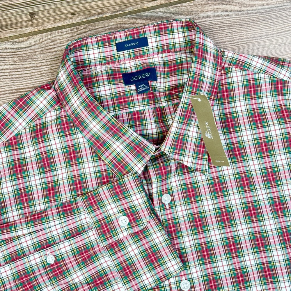 J.Crew Mens Size XXL Button Up Shirt Red‎ Green Plaid Classic Fit CP881 NWT